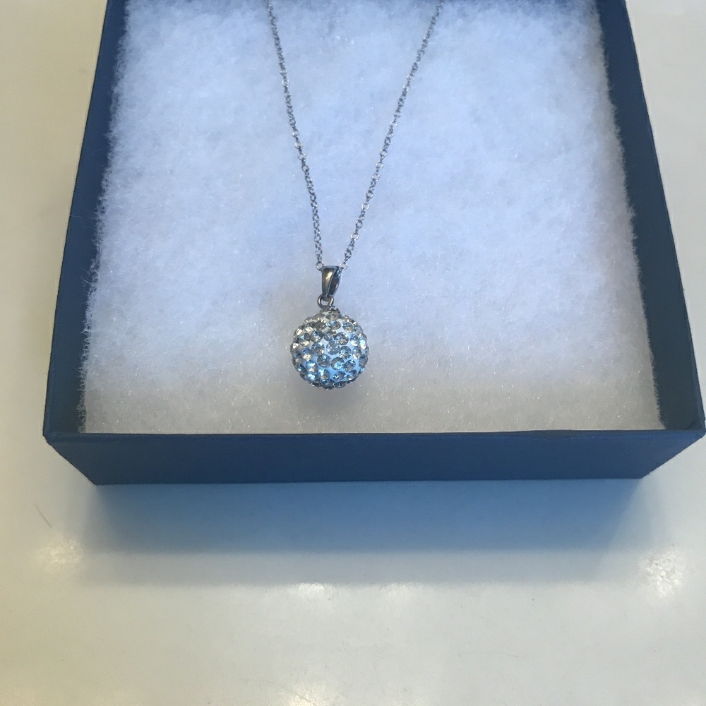 Rhinestone ball necklace in sterling silver
